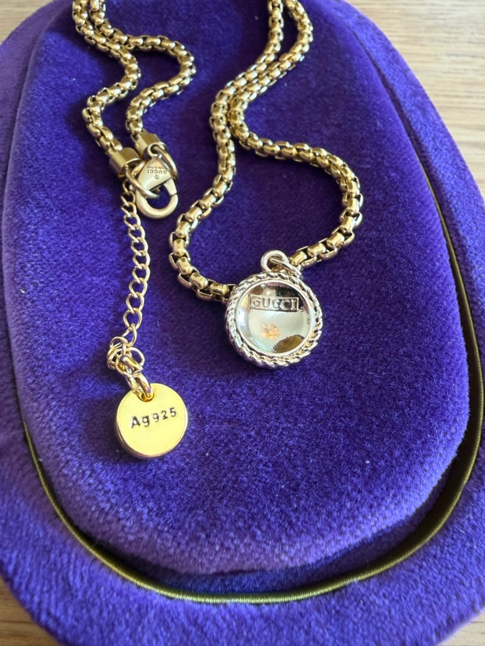 Gucci Gold-Tone Chain Necklace with Black GG Medallion - Picture 2 of 3